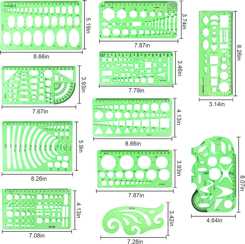 11PCS Geometric Drawings Templates, Drafting Stencils Measuring Tools, Plastic gallery