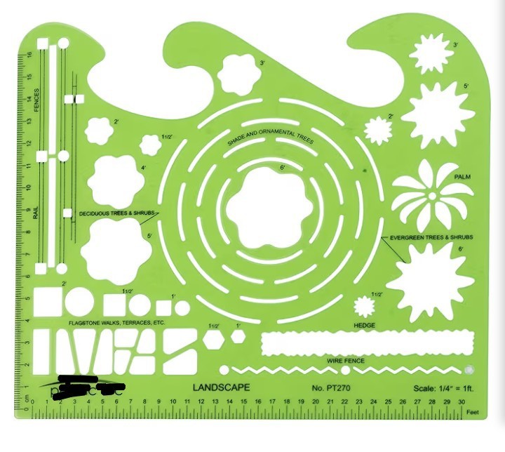 Mr. Pen Landscape Template Set , Architectural Drafting Stencil Green Clear