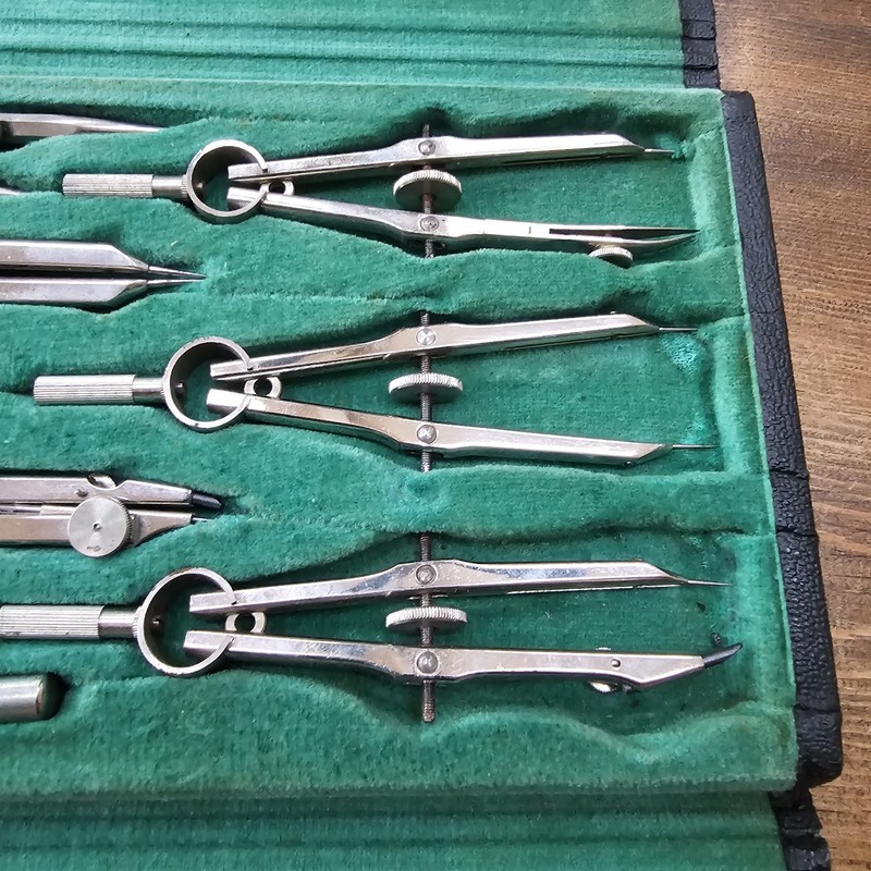 Drafting Tool Set Compass 1812 Made In Germany VTG Looks Complete Velvet Case gallery