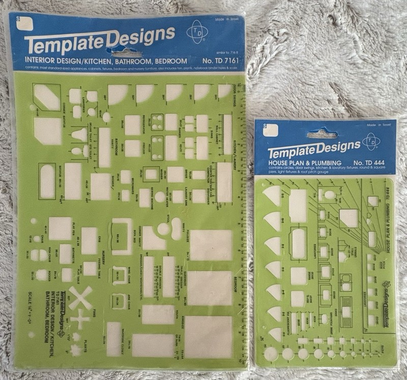 Vintage Alvin Template Designs Interior Planning #444 and #7161 Lot Of 2 NIP