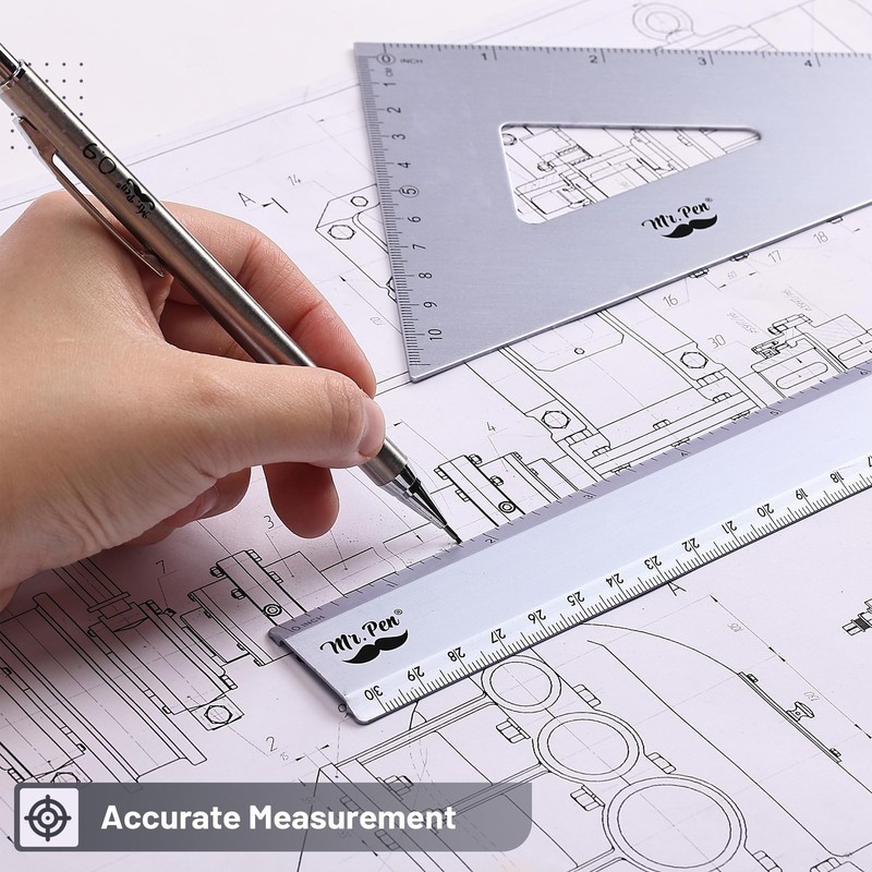 Mr. Pen- Metal Geometry Kit, 4 Pack, 45° & 30°/60° Set Periwinkle Gray gallery