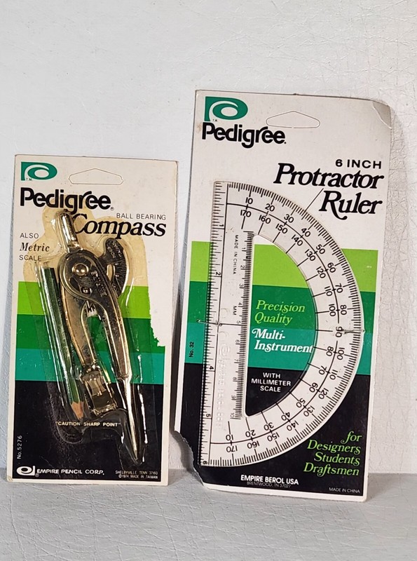 Pedigree Ball Bearing Pencil Compass Metric Scale & Protractor Ruler Drafting