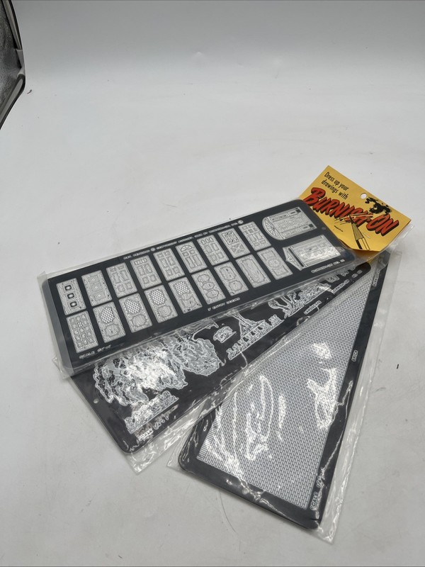3 Piece New In Pkg Vtg 1968 BURNISH-ON Texture Template Plates for Drafting