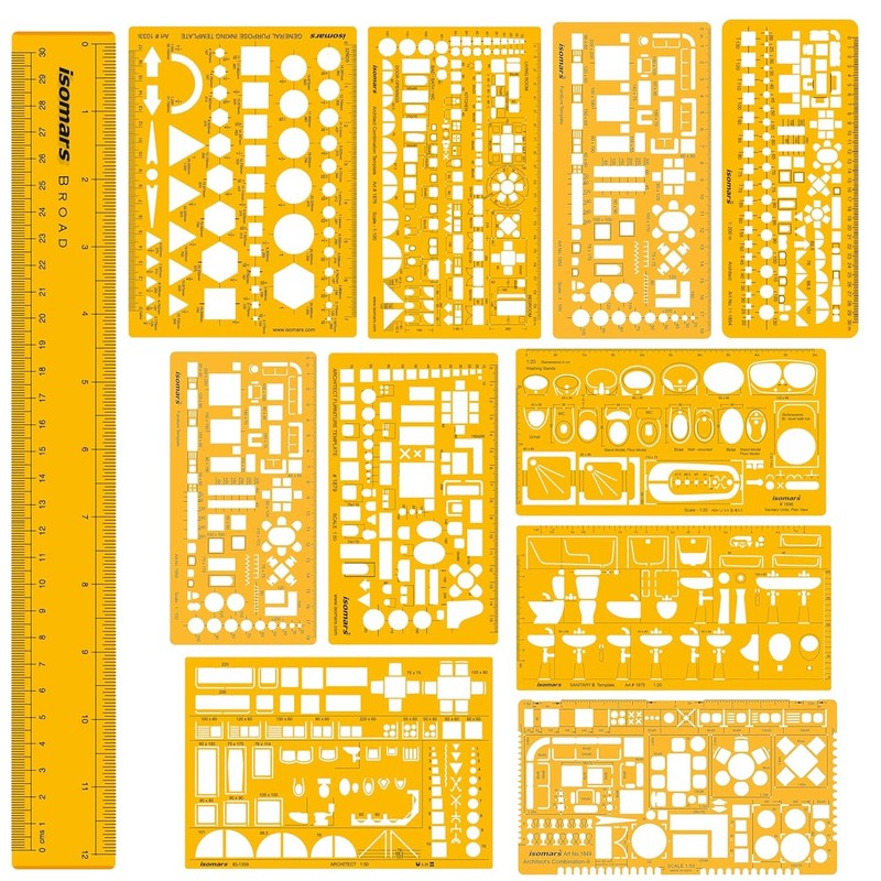 Architect & Furniture Designing Templates Combo – Drafting Stencils (Set of 11)