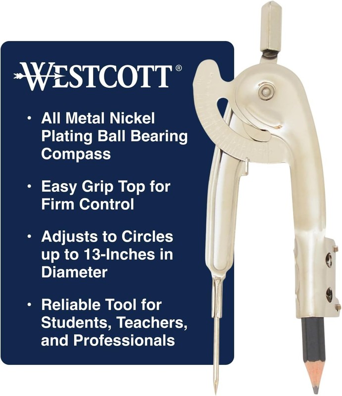 Metal Ball Bearing Compass with Pencil Nickel Plated Drawing Geometry Tool 12201 gallery