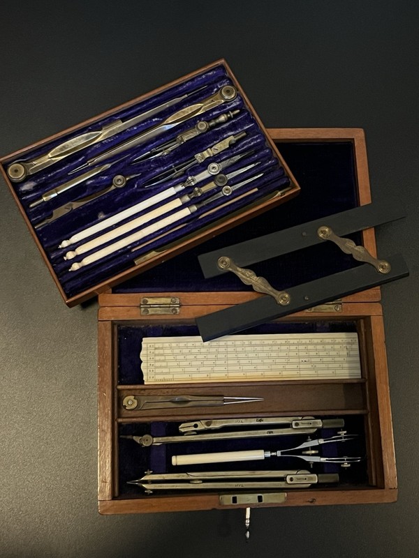 1890s Beautiful Drafting Set Complete Ivory Brass And Nickel Silver *Technologie