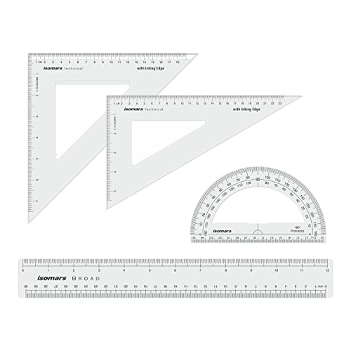 Drafting Set Squares Kit Scale 12" Semi Protractor 180° Clear Rulers Set of 4 gallery