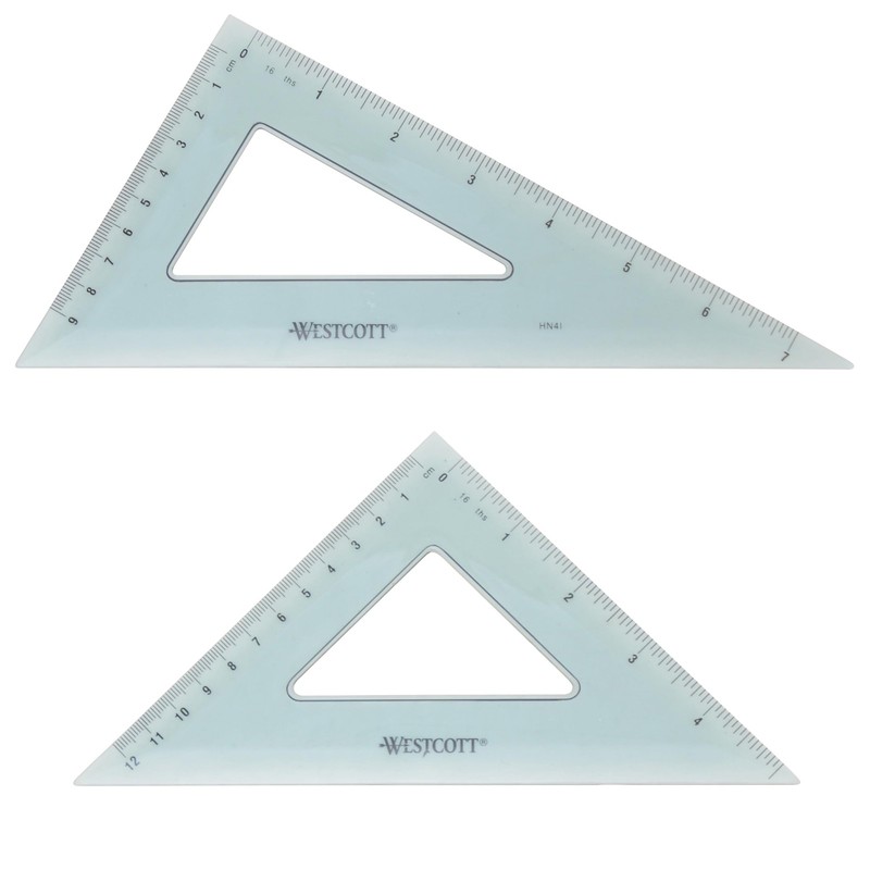 Westcott Triangular Scale Ruler Set, 30/60- and 45/90-Degrees, Back-to-School, S