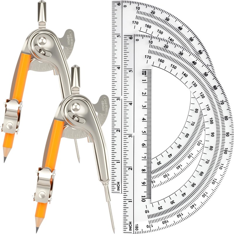 4 Pack Geometry Tool Set, Math Compass for Geometry and 6 Inch Protractor Set...
