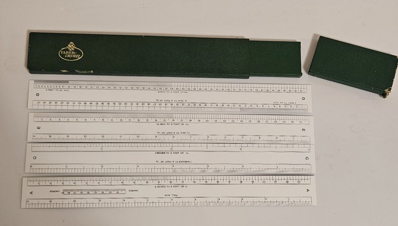 Vintage A W Faber Architect Scale Ruler Strip Set #968 4 Double Sided Rules Case
