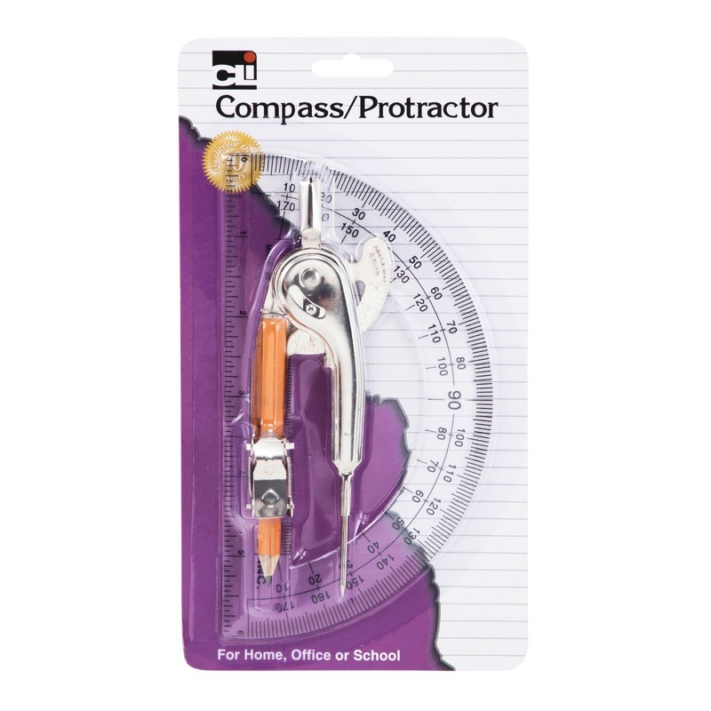Ball Bearing Compass and 6 Inch Protractor Combo Set, Metal/Clear Plastic, As…