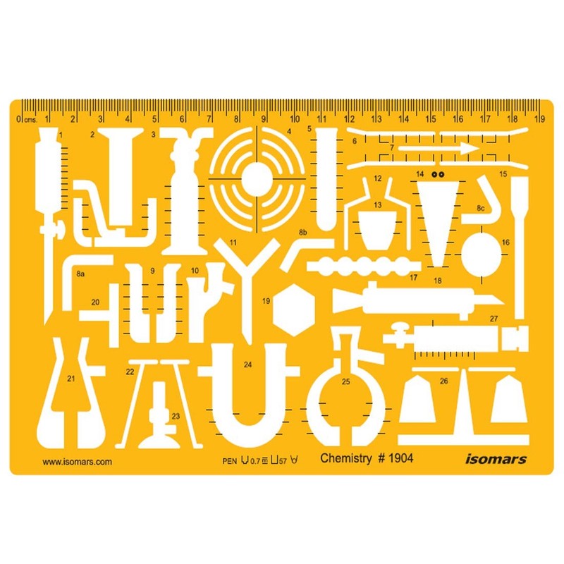 Chemistry Symbols Template Stencil Lab Equipment Drawing Drafting Tool 200x125mm