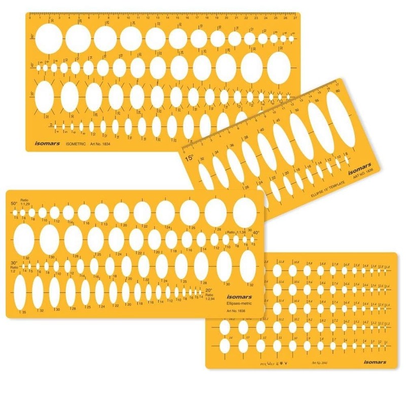 Ellipse Template Set of 4 Drafting Stencil Ovals 15°–60° Architect Drawing Tool