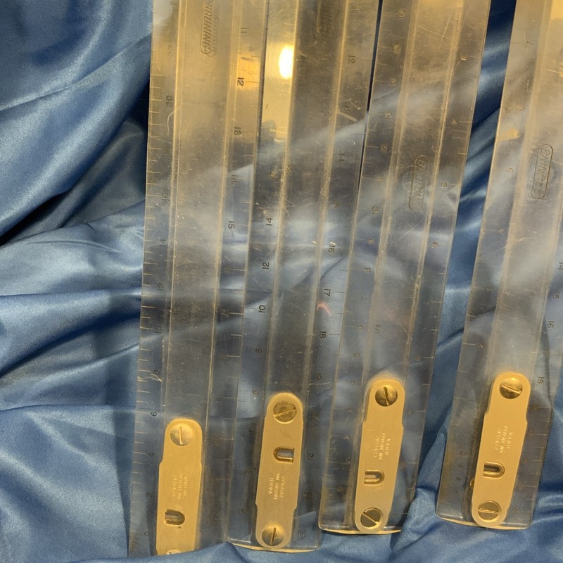 Bruning Vard Drafting Ruler LOT OF 4 Clear 12” 18” Vintage Metal gallery