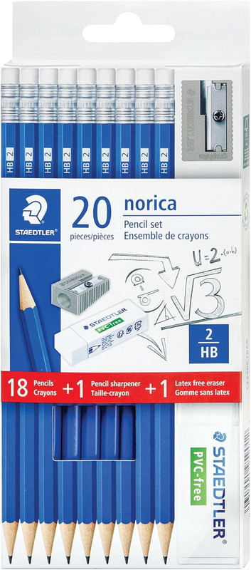 Norica #2 HB Wood-Cased Pencil Set: 18 Pre-Sharpened Graphite Pencils with 1 Era