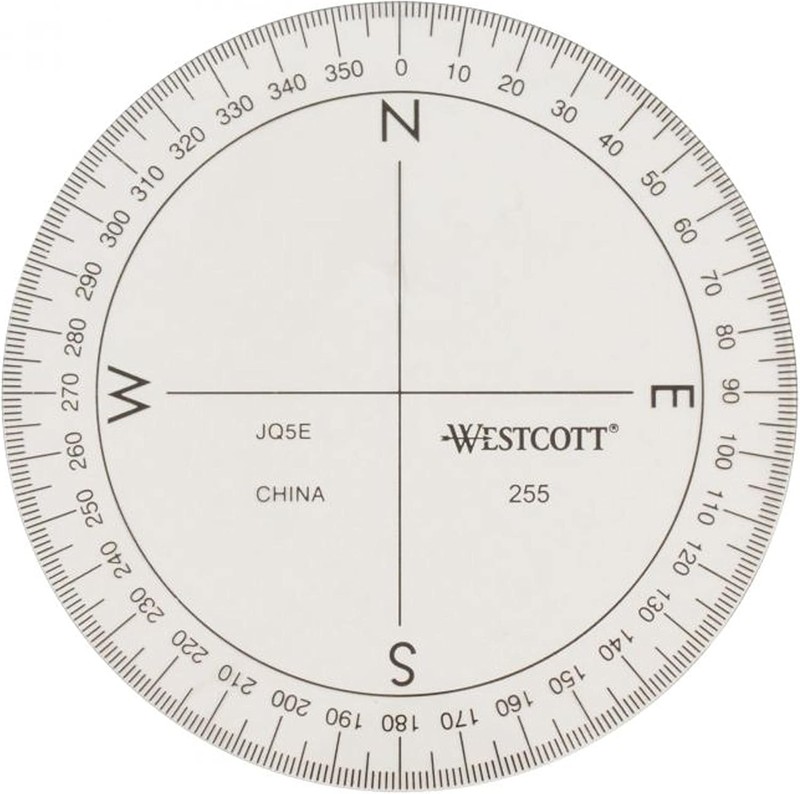 360-Degree Compass Protractor, Crystal Clear Transparent Dial, Calibrated for 36