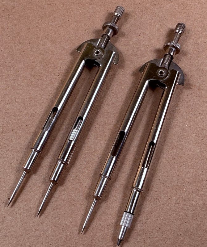 2 Vintage Japan Drafting Compass Interchangeable Tips Fountain Pen Point Pencil