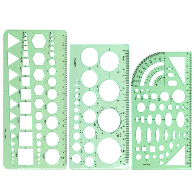 Circle Template Set 3 PCS Clear Green Plastic Scale Drafting Digital Drawing