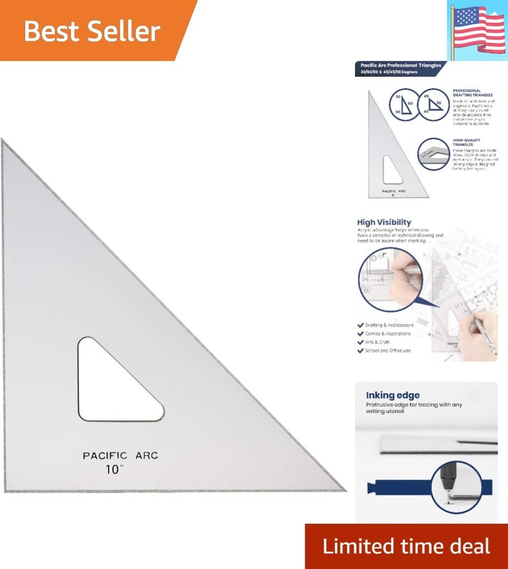 Drafting Triangle, 10-inch, 45/90 Degrees, w/Inking Edge, Topaz