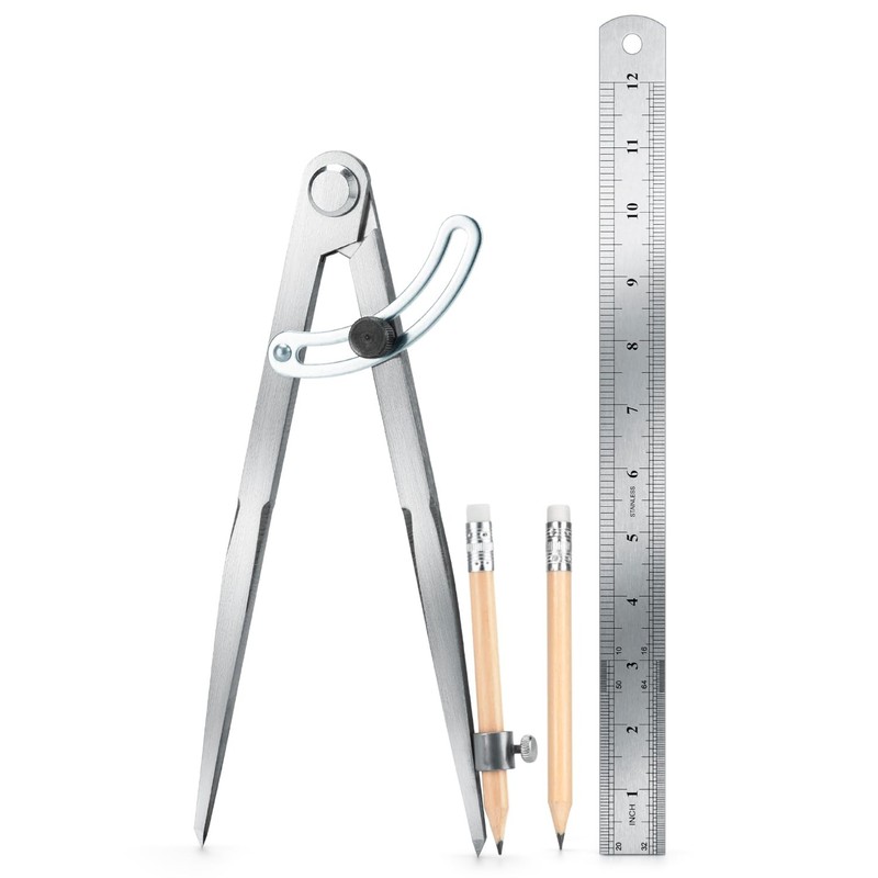 Woodworking Compass Geometry Set – Large Locking Pencil Compass for Drawing C…