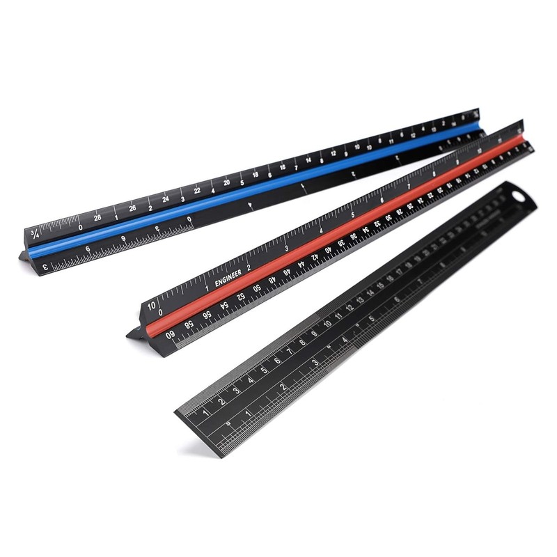 Ownmy 3 Pack 12 Inch Solid Aluminum Triangular Architect Scale Ruler Set, 3-Colo gallery