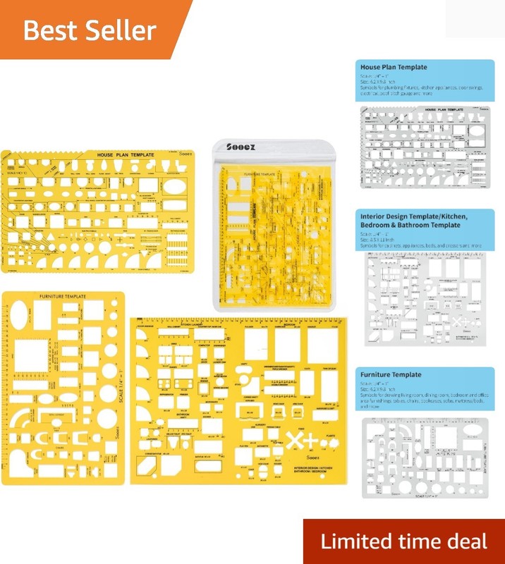 Versatile Yellow Drawing Templates for Architects – 3 Piece Interior Design Set