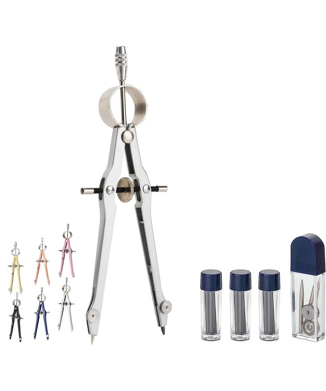 Professional Compass for Geometry, Extra Lead, Metal Compass, Compass, Compass