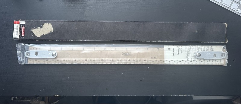 Vintage New Bruning Drafting 18″ Machine Scale Ruler Clear Plastic Yard Patent
