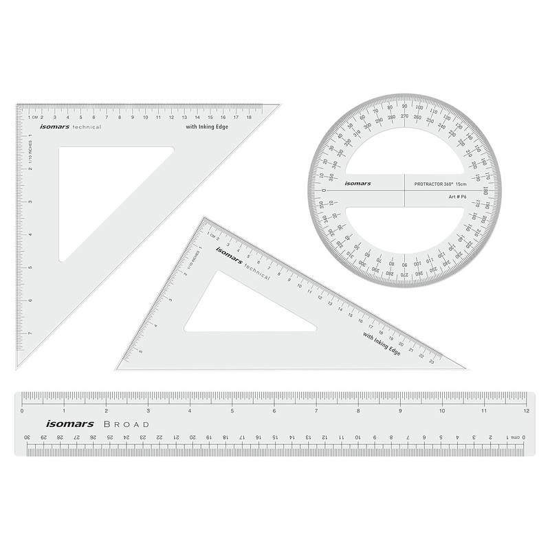 Drafting Set Squares Kit 10″ 12″ Scale 12″ Protractor 360° Clear Rulers Set of 4