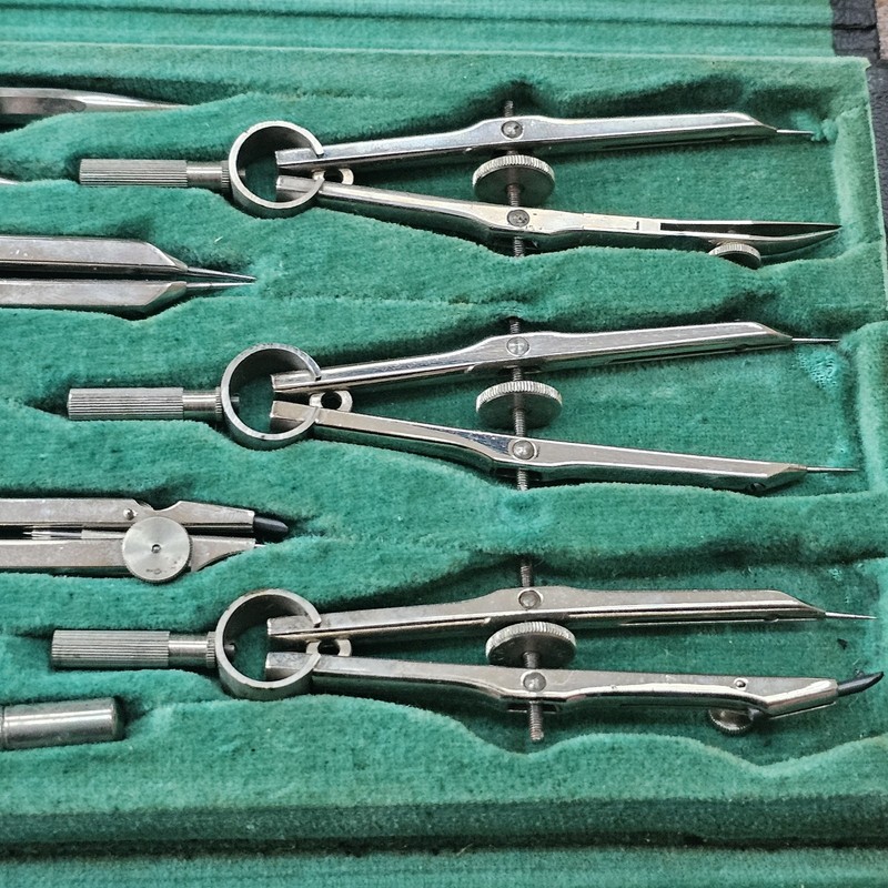 Drafting Tool Set Compass 1812 Made In Germany VTG Looks Complete Velvet Case gallery