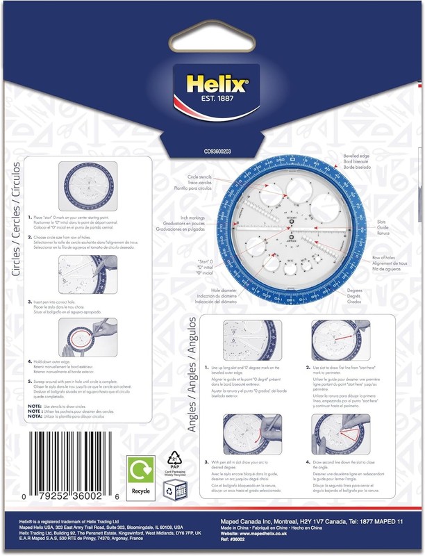 2-in-1 Angle & Circle Maker, 360° Protractor & Compass - 6 Inch Assorted Colors gallery