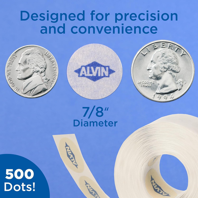 Alvin Drafting Dots – 500 Pre-Cut 7/8” Dots, Low-Tack Adhesive, Clean Removal, E gallery