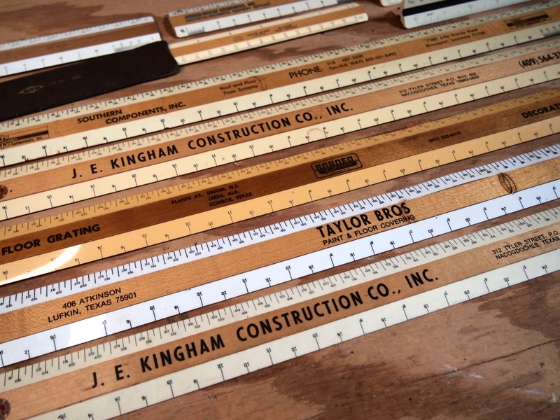 Large lot of vintage Wooden Drafting Ruler s various sizes Advertising