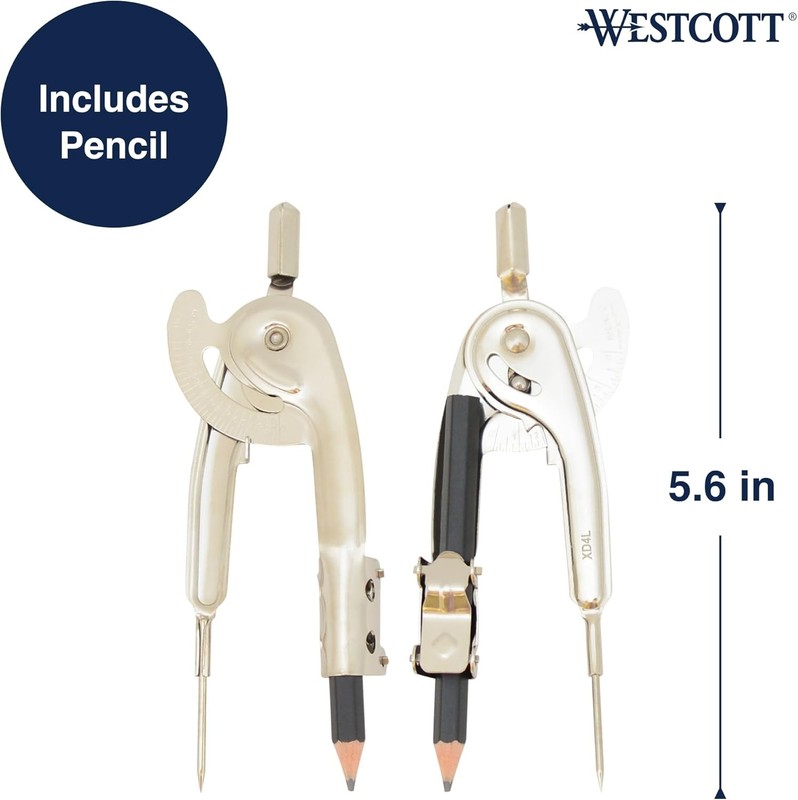 Metal Ball Bearing Compass with Pencil Nickel Plated Drawing Geometry Tool 12201 gallery