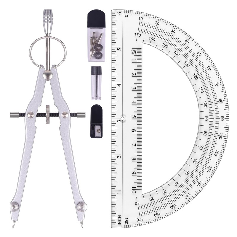 Compass and Protractor Set, Professional Drawing Compass Tool, Metal Compass …