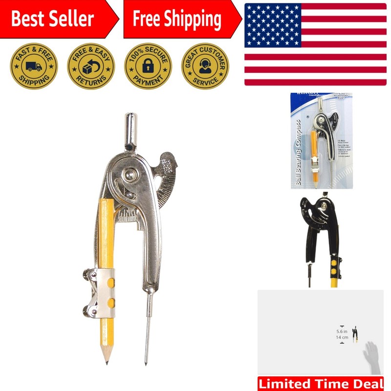 Metal Ball Bearing Compass with Pencil, Nickel Plated 12201
