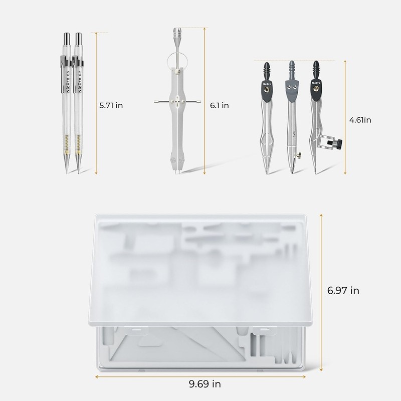 Nicpro 22 PCS Compass Geometry Tools with Case, Drafting Tools Geometry Set with gallery