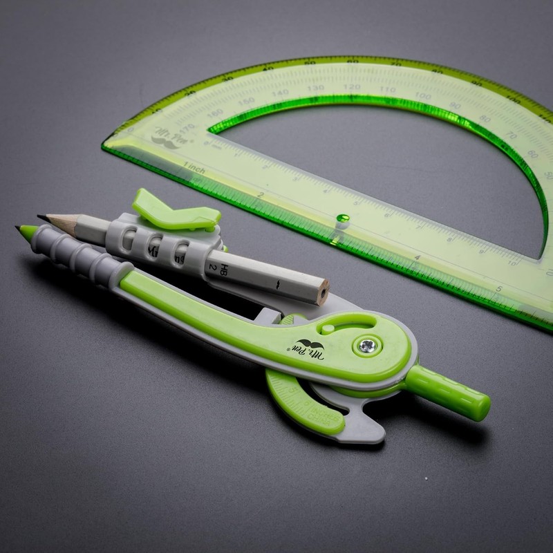 Light Green Compass and Protractor Set - Precision Geometry Tools for Artists gallery