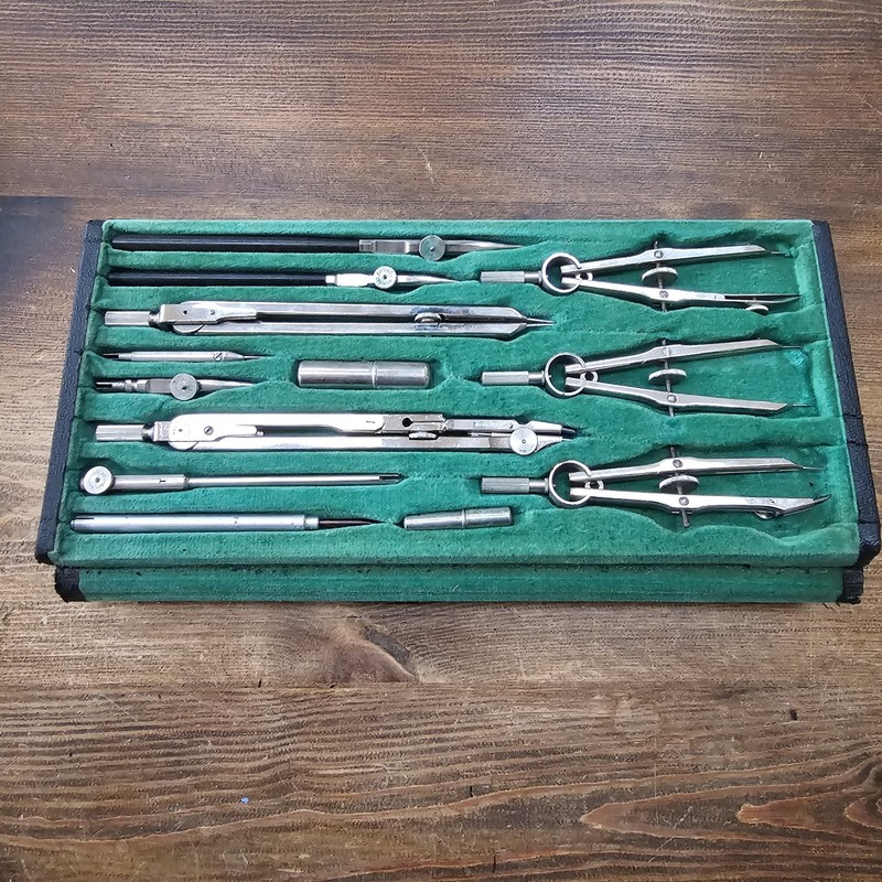 Drafting Tool Set Compass 1812 Made In Germany VTG Looks Complete Velvet Case