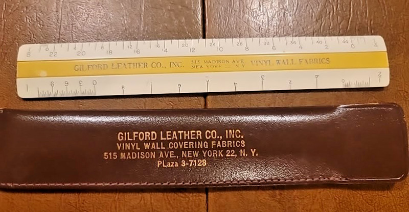 Vintage 6" Ruler Rule w/ Case Made in USA Gilford Leather Co New York gallery