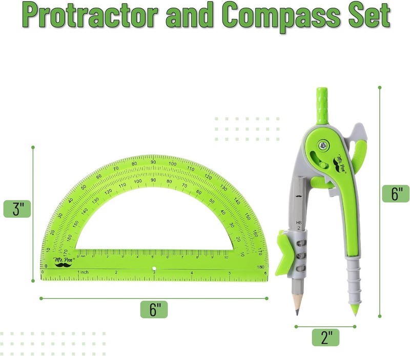Light Green Compass and Protractor Set - Precision Geometry Tools for Artists gallery