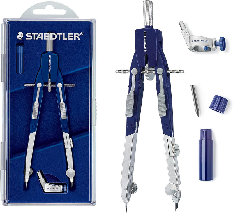 STAEDTLER Comfort Metal Quick Setting 6" Compass 2 Piece Set: Universal Adapter,