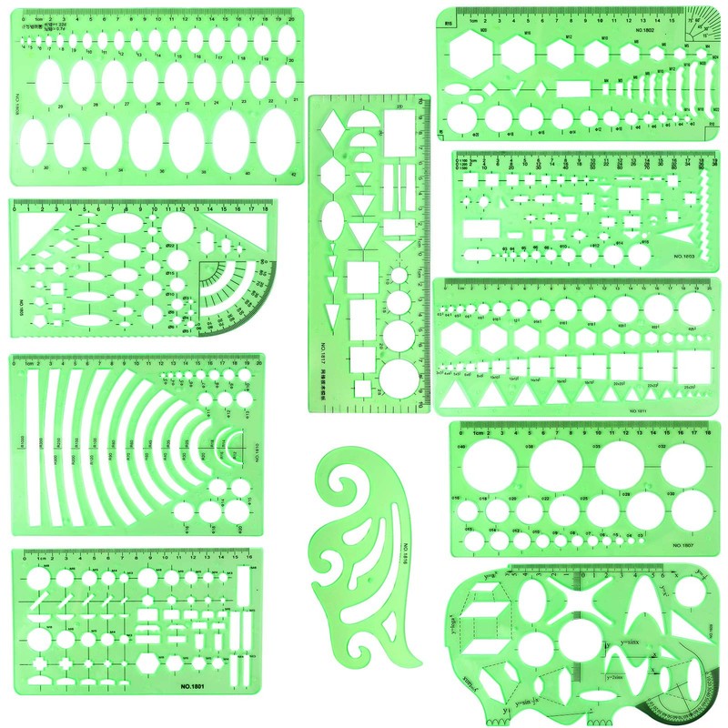 11PCS Geometric Drawings Templates, Drafting Stencils Measuring Tools, BetyBe…