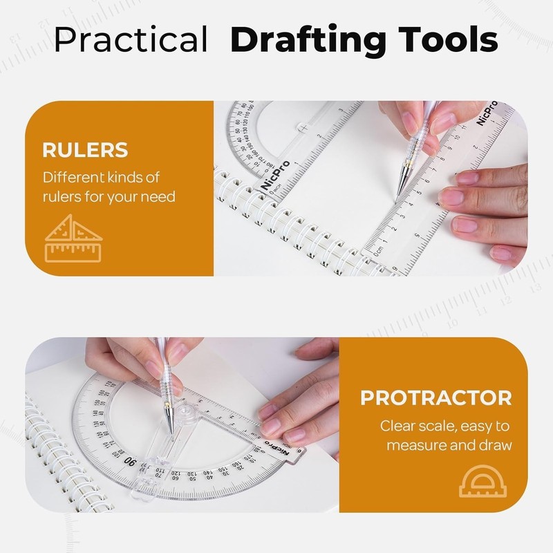 Nicpro 22 PCS Compass Geometry Tools with Case, Drafting Tools Geometry Set with gallery