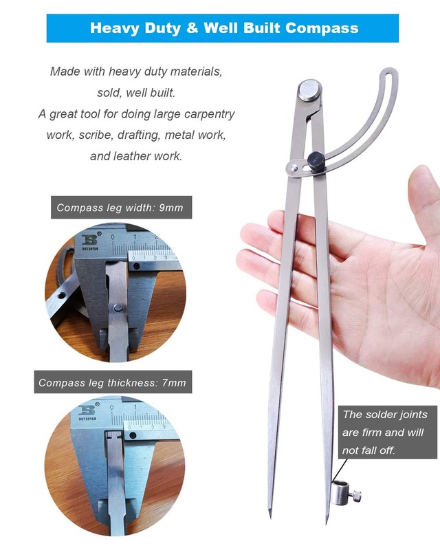 12 inch Professional Woodworking Compass with Pencil Holder Carpenter, Lockable gallery