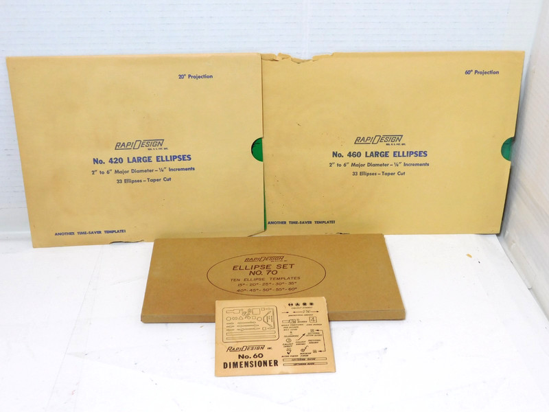 Rapidesign Drafting Lot—60 Dimensioner-Ellipse Set 70-420 & 460 Large Ellipses