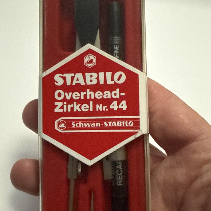 VINTAGE SCHWAN STABILO OVERHEAD ZIRKEL NR.44 COMPLETE COMPASS MADE GERMANY gallery
