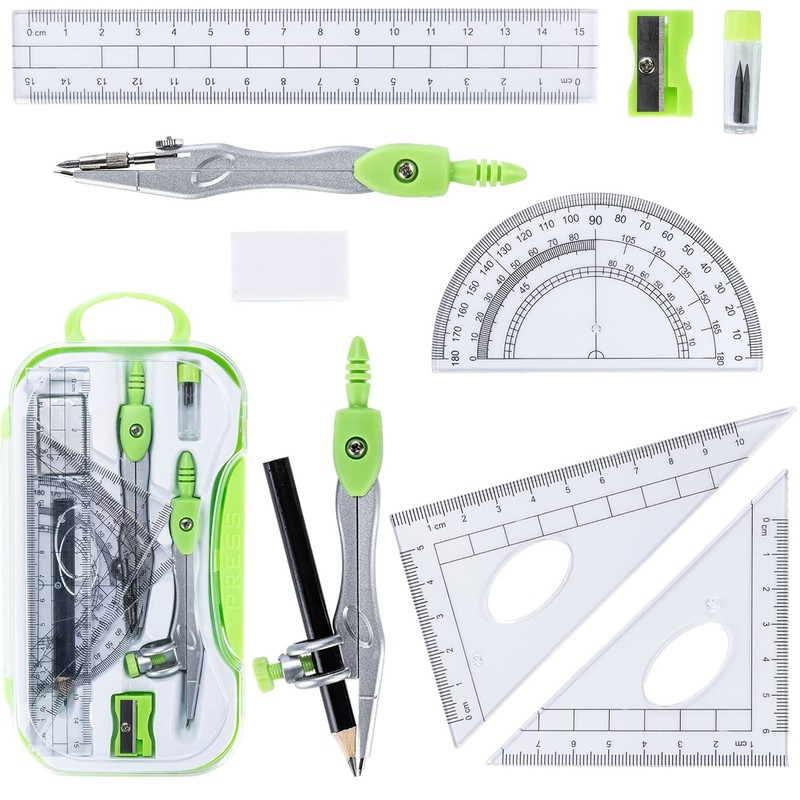 10 Pieces Math Geometry Kit Set With Shatterproof Storage
