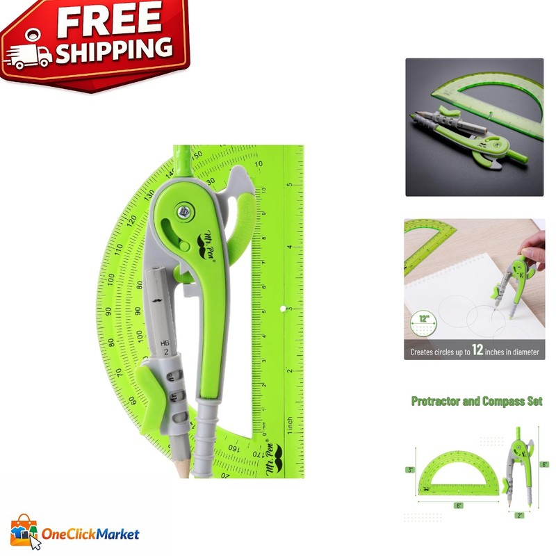 Light Green Compass and Protractor Set – Precision Geometry Tools for Artists