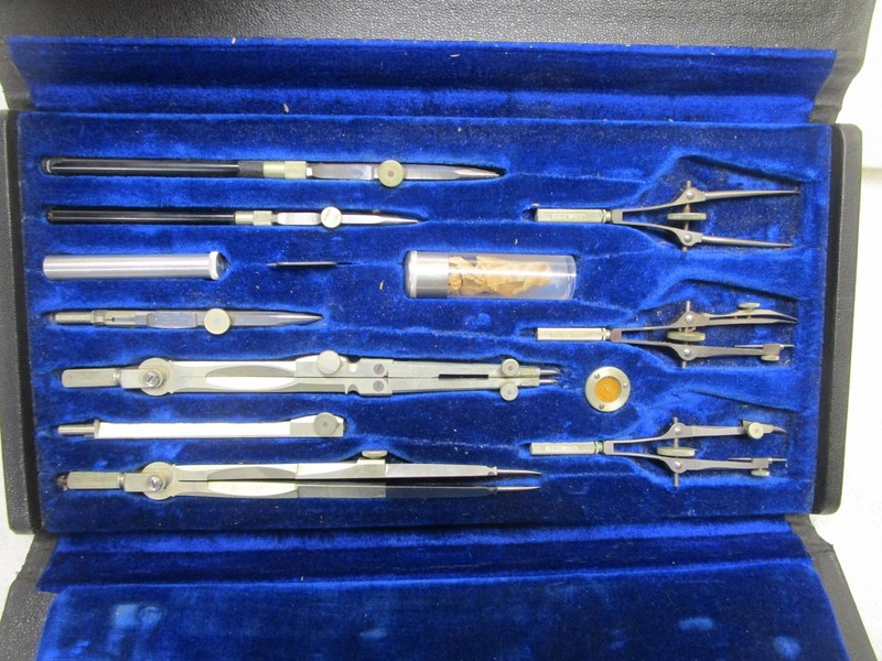 Keuffel and Esser K&E Anvil Drafting Drawing Set Blue Velvet Lined Case